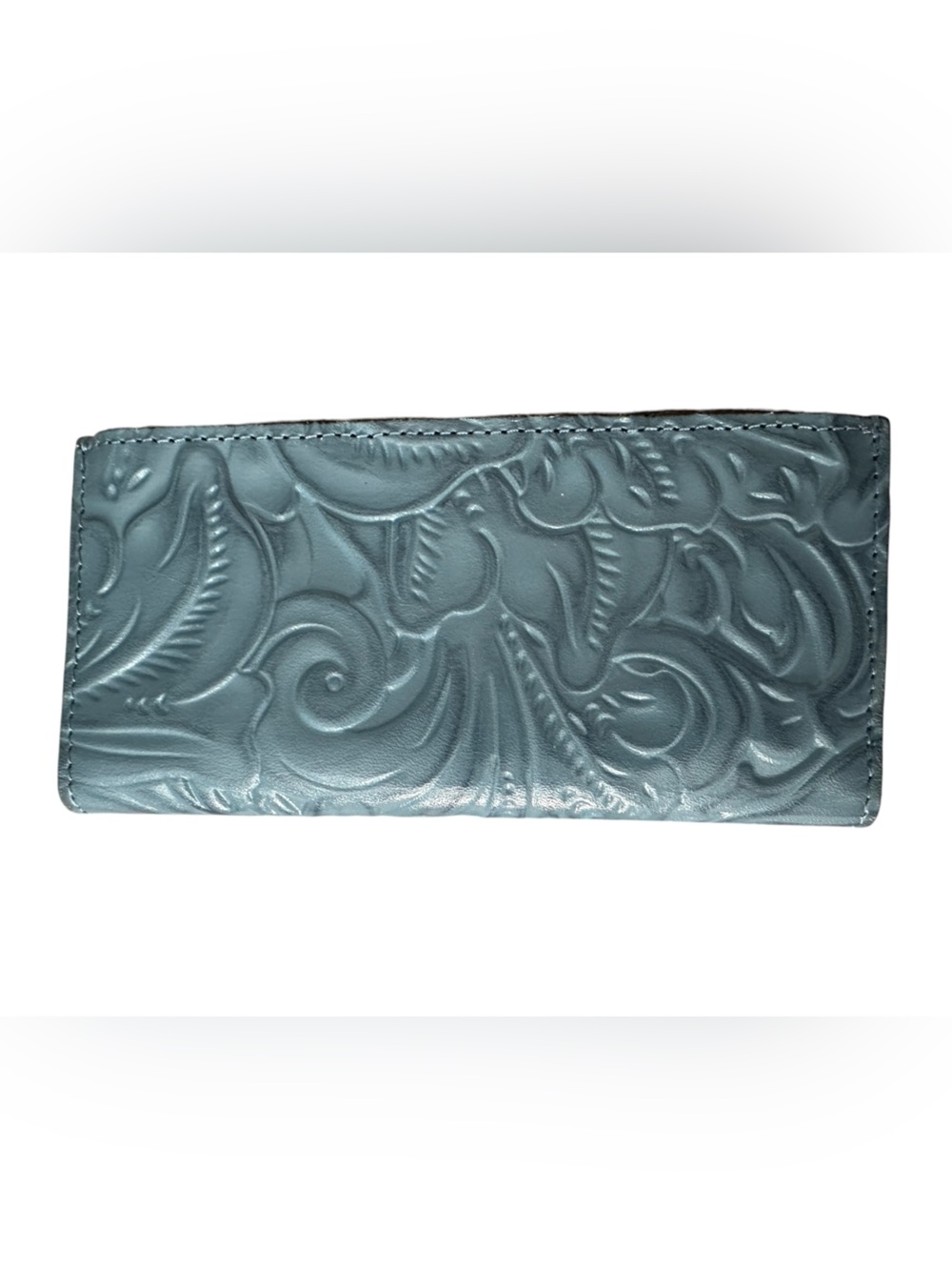 Patricia Nash Tooled Floral Embossed Leather Slim Bifold Wallet – Steel Blue - Picture 2 of 7
